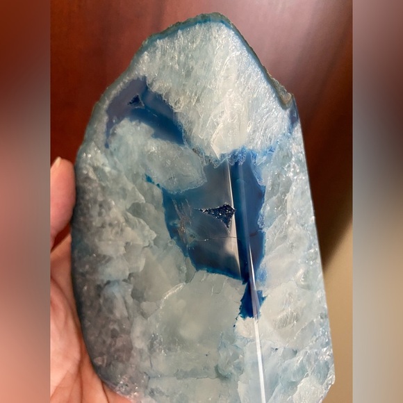 Agate Genuine Stone Blue Geode Wedge or Bookend - Picture 1 of 10